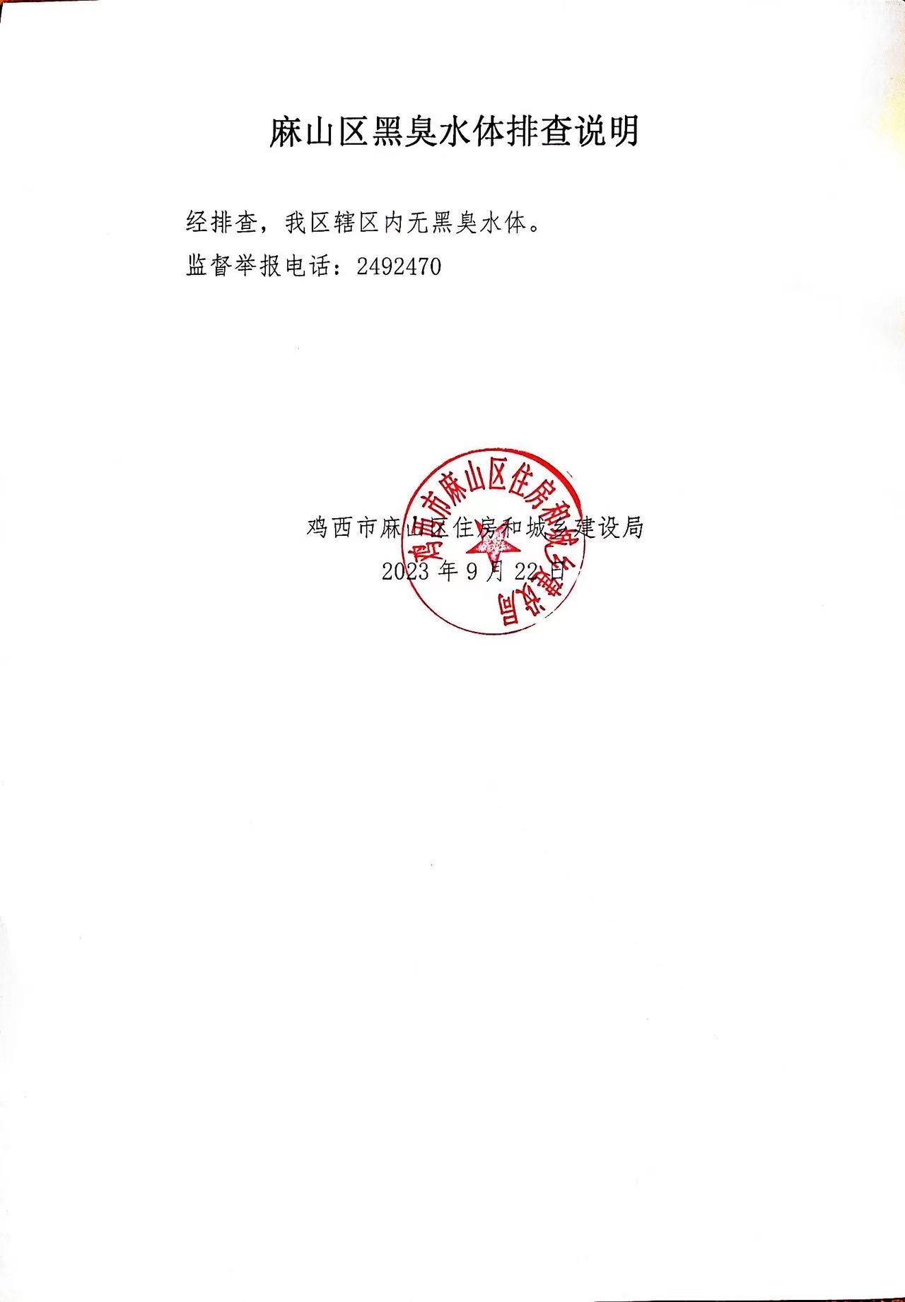 麻山区黑臭水体排查说明